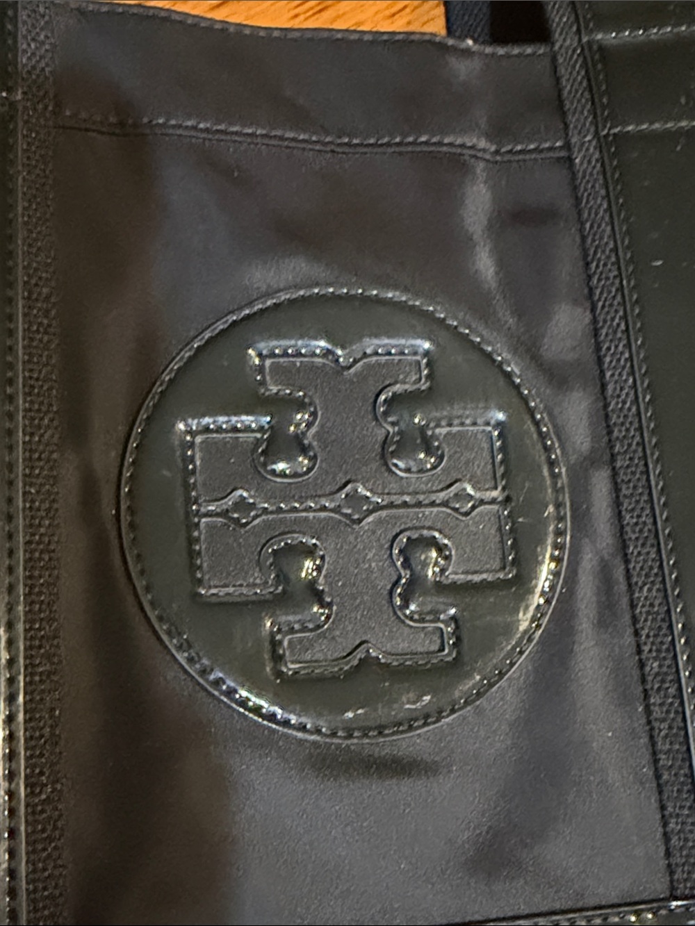 Tory Burch Black Nylon Tote with Patent Trim and Logo - Picture 3 of 11